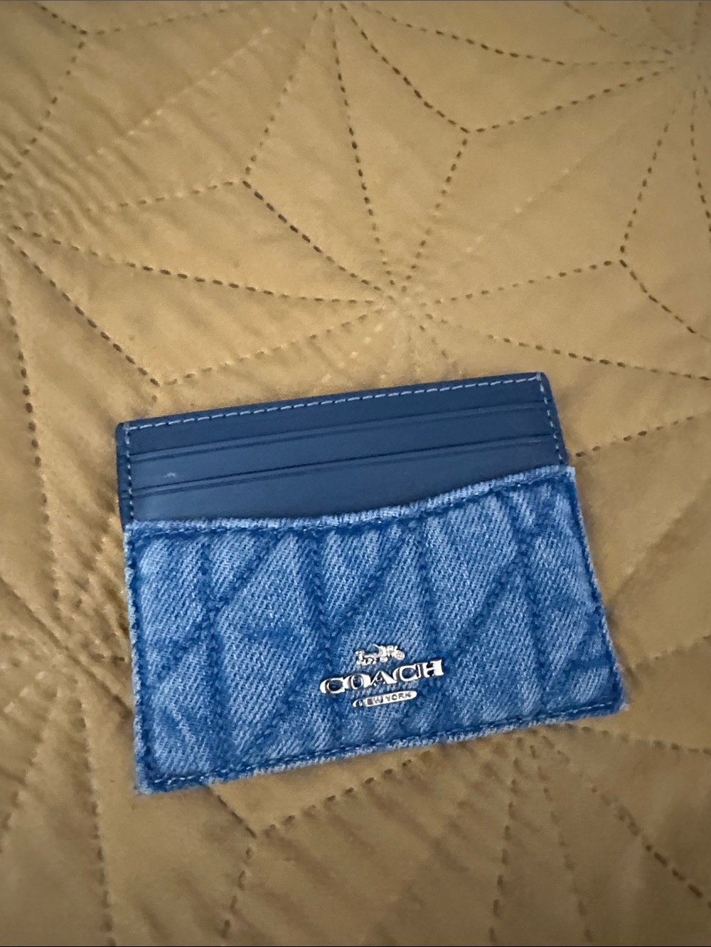 Coach Blue Quilted Denim & Navy Leather Card Holder